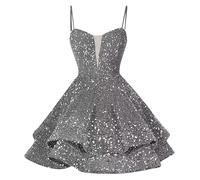 RMBLYfeiye Temu Shop Kleidung Damen Wickelkleid Damen Sommer Festliches Kleid Damen Hochzeit Kleid Schwarz Damen Elegant Spaghetti A Linien Glitzer Kleid Ausgefallene Boho Kleid (Grau, 16)