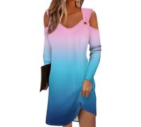 RMBLYfeiye Temu Shop Kleidung Damen Wickelkleid Hemdkleid Elegante Kleider Mit Ärmel Langarm Farbverlauf Strandkleid V-Ausschnitt Rückenfrei Hawaii Kleid Breiten Trägern Vokuhila