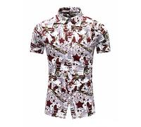 RMBLYfeiye Thermo Shirt Herren Langarm Hemd Ohne Kragen Herren Haiwaii Hemd Reverskragen Tropisch Druck Strandhemd Kurzarm Slim Fit Businesshemden Basic Freizeithemd Hawaii Hemd (Braun, XXL)
