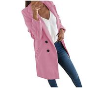RMBLYfeiye Trachtenblazer Damen Revers Zweireiher Einfarbig Longblazer Mit Taschen Elegant Blazer Jacke Lang Leichte Festlich Mantel Langarm Oversized Trenchcoat Longline Wollmantel Für Frauen