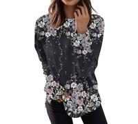 RMBLYfeiye Trachtenbluse Damen Weißes T-Shirt Locker Weiße Bluse Rundhalsausschnitt Vintage Pullover Basic Sweatshirt Langarm Pulli Polo Shirt L