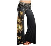 RMBLYfeiye Trousers for Women Paperbag Hosen Damen Weiße Hose Damen High Waist Blumen Bedruckt Palazzo Hose Elastische Taille Yoga Hose Stretch Freizeithose Jogpants Damen (Gelb, 3XL)