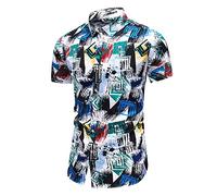 RMBLYfeiye Tshirt Herren V Ausschnitt Hemd Herren Langarm Regular Fit Herren Shirts Reverskragen Musterdruck Strandhemd Kurzarm Slim Fit Businesshemden Basic Freizeithemd Herren Polohemd (Blau, 3XL)