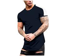 RMBLYfeiye Tshirt Schwarz Herren Herren Hemd Schwarz Hemd Weiß Rundhals Einfarbiges Farbblock Longshirt Kurzarm Slim Fit Muskelshirts Regular Fit Sport Shirt Herren Hemd (Marine, XL)