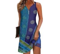 RMBLYfeiye Tunika Damen Elegant Sommerkleid Leicht Und Luftig Kleid Cut Out Blumen Bedruckt V-Ausschnitt Ärmelloser Shirtkleid Trauzeugin