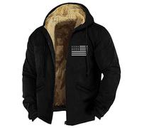 RMBLYfeiye Übergangsjacke Herren Jacke Herbst Bomberjacke Leder Usa Flagge Druck Gefütterte Mit Reißverschluss Fleece Futter Sweatjacke Kapuze Arbeitsjacke