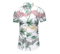 RMBLYfeiye Unterziehshirt Herren Hemd Halterung Herren Herren T Shirt Reverskragen Tropical Palm Druck Strandhemd Kurzarm Slim Fit Businesshemden Basic Freizeithemd Tshirt Männer (Weiß, M)