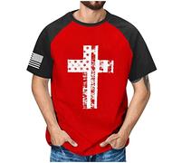 RMBLYfeiye Weißes Hemd Herren Hemd Herren Kurzarm Herren Poloshirts Rundhals Musterdruck Raglanärmel Muskelshirts Slim Fit Sport Shirt 4Th of July T Shirt Poloshirt (Rot, L)