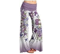 RMBLYfeiye Wide Leg Hose Damen High Waist Hose Damen Jeans Damen High Waist High Waist Blumen Bedruckt Palazzo Hose Elastische Taille Yoga Hose Stretch Freizeithose Y2K Jeans (Lila, XL)