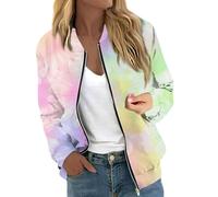RMBLYfeiye Windjacke Damen Sweatjacke Strickfleecejacke Bomberjacke Farbverlauf Pilotenjacke Mit Taschen Casual Motorrad Jacke Reißverschluss Lederjacke