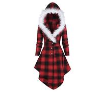 RMBLYfeiye Winter Mäntel Damen Lange Wollmantel Dickere Kleid Mit Faux Pelz Kapuze Warm Jacke Elegant Outwear Retro Gothic Mäntel Kleider Trenchcoat Lang Parka mit Asymmetrisch Saum Windbreaker