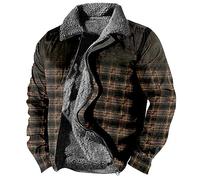 RMBLYfeiye Wintermantel Herren Holzfäller Jacke Militär Revers Vintage Druck Fleecejacke Mit Taschen Fleece Futter Thermo Winterjacke Reißverschluss Gothic Mantel