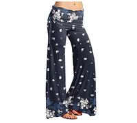 RMBLYfeiye Yoga Hosen Damen Chino Damen Hose Leinenhose Damen Sommer High Waist Geblümt Bedruckt Palazzo Hose Elastische Taille Yoga Hose Stretch Freizeithose Regenhose Damen (Marine, L)