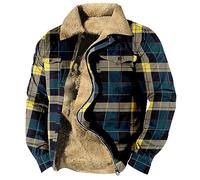 RMBLYfeiye Zipper Hoodie Strickfleecejacke Herren Trachten Jacken Revers Karierte Jacke Mit Brusttasche Fleece Futter Dick Winterjacke Reißverschluss
