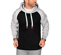 RMK Herren Basic Kapuzenpullover Sweatjacke Pullover Uni Hoodie mit Kapuze Sweatshirt P.04 Schwarz-Grau XXL