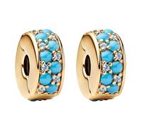 RMMY 925 Sterling Silber Anhänger, Charm für Damen, Armbänder „Ocean Series Gold“ Clips, blau, 5A Zirkonia, Charms, Weihnachts- und Geburtstagsgeschenk für Damen