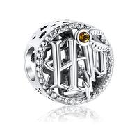 RMMY Charm Anhänger Icons Honey Colored Crystal 925 Sterling Silver Pendant Dangle Beads für Europäische Armbänder und Halsketten Chriatmas Birthday Jewelry Gifts for Women