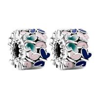 RMMY Charm Colorful Butterfly Clip Stopper Charms 2pcs Anhänger für Armband Halskette Muttertag Geschenk für Frauen 925 Sterling Silber Beads with Zirkonia Schmuck