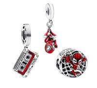 RMMY Charm Hanging Spider Hero People Audio Tape Dangle Charm Anhänger für Armband Halskette Muttertag Geschenk für Frauen 925 Sterling Silber Beads with Zirkonia Schmuck