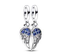 RMMY Charm I'll Always Be There Angel Wings Double Charm Anhänger für Armband Halskette Muttertag Geschenk für Frauen 925 Sterling Silber Beads with Zirkonia Schmuck