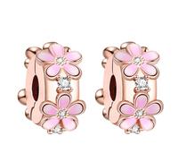 RMMY Charm Pink Daisy Clips Charms 2pcs Anhänger für Armband Halskette Muttertag Geschenk für Frauen 925 Sterling Silber Beads with Zirkonia Schmuck