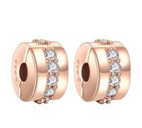 RMMY Charm Pink Gold Clear Gem Clip Stopper Charms 2pcs Anhänger für Armband Halskette Muttertag Geschenk für Frauen 925 Sterling Silber Beads with Zirkonia Schmuck