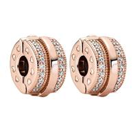 RMMY Charm Rose Gold Heart Pavé Clip Stopper Charms 2pcs Anhänger für Armband Halskette Muttertag Geschenk für Frauen 925 Sterling Silber Beads with Zirkonia Schmuck