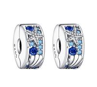 RMMY Charm Shellfish Starfish Clip Stopper Charms 2pcs Anhänger für Armband Halskette Muttertag Geschenk für Frauen 925 Sterling Silber Beads with Zirkonia Schmuck