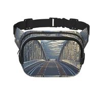 Road Bridge Bauchtasche für Damen, wasserdicht, verstellbar, Hüfttasche, modisch, lässig, Crossbody-Tasche, Bauchtasche für Laufen, Workout, Wandern, Reisen, Schwarz, Einheitsgröße, Schwarz ,