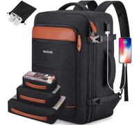 Roadcheer 42L Business Rucksack Herren, Wasserdichter Laptop Reiserucksack mit 4-teiligem Set, Atmungsaktives Material, Reiserucksack für Flugzeug, Doppelgriffe sind Bequemer (Schwarzbraun)