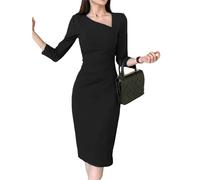 Robe Moulante À Manches 3/4 Pour Femmes, Tenue De Soirée, Mi-Longue, Pour Le Travail Et Le Bureau, Printemps-Automne