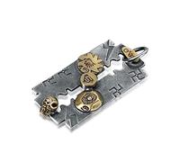 RobertDTesta Herren 925 Sterling Silber Rasierklinge Halskette Anhänger,Vintage Thai Silber Rasierklinge Totenkopf Anhänger,Silber,Single pendant