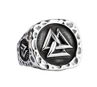 RobertDTesta S925 Sterling Silber Herren Odin Dreieck Ring Gothic Retro Keltischer Knoten Ring,Silber,10