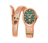 Roberto Cavalli Lady Serpente Ornato Damenuhr Grün Roségold