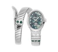 Roberto Cavalli Lady Serpente Ornato Damenuhr Grün Silber