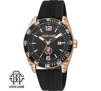 Roberto Cavalli RC5G018P0045 roségold schwarz Kautschuk Armband Uhr Herren NEU