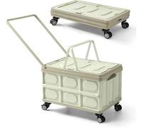 Robuster faltbarer Einkaufswagen-Trolley, 46 l, Kunststoffkiste mit Deckel, 4 robuste Räder und ergonomischer Griff für einfachen Transport, perfekt für Einkaufen, Camping, Reisen und vielseitig