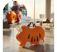 Robuster Kinder Trolley Hartschalenkoffer Orange - Stabiler Koffer mit Sitzfunktion für Mädchen & Jungen, Buntes Kindergepäck mit Rollen
