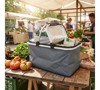 Robuster Thermo Einkaufskorb 30L grau, faltbar mit leichtem Alu-Rahmen - Hält Einkäufe perfekt kühl - Grosser stabiler Isolierkorb