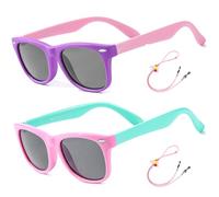 Rocf Rossini Kinder Sonnenbrille Flexibel Polarisierte Shades für Baby Jungen und Mädchen UV400-Schutz Brillen Alter 2-8 （ Lila/Rosa + Rosa/Cyan ）