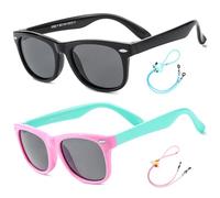 Rocf Rossini Kinder Sonnenbrille Flexibel Polarisierte Shades für Baby Jungen und Mädchen UV400-Schutz Brillen Alter 2-8 (Schwarz + Rosa/Cyan)