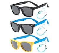 Rocf Rossini Kinder Sonnenbrille Flexibel Polarisierte Shades für Baby Jungen und Mädchen UV400-Schutz Brillen Alter 2-8 （ Schwarz + Schwarz/Blau + Gelb/Blau ） B0BTMFFZD