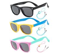 Rocf Rossini Kinder Sonnenbrille Flexibel Polarisierte Shades für Baby Jungen und Mädchen UV400-Schutz Brillen Alter 2-8（ Schwarz + Gelb/Blau + Rosa/Cyan ）