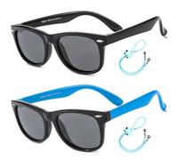 Rocf Rossini Kinder Sonnenbrille Flexibel Polarisierte Shades für Baby Jungen und Mädchen UV400-Schutz Brillen Alter 2-8 （ Schwarz + Schwarz/Blau ）
