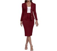 Rock Anzug Damen Elegant 2 teiler, Anzug Jacke mit Bleistiftrock Schlitz Bodycon Midirock Outfits Business Langarm Blazer und Bleistift Midi Rock Set Büro Arbeits Outfit Hochzeit Gäste Anzüge Sets