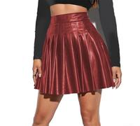 Rock aus Kunstleder mit hoher Taille und plissierter A-Linienform für Frauen, die eine definierte Silhouette und einen abends fertigen Stil bevorzugen (XL Weinrot)