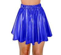 rock blau damen, Metallic Rock Damen Glänzend Disco A-Linien Pailletten Glitzerrock Festival Alien Faltenrock Silber Space Kostüm Meerjungfrau Galaxy Bad Taste Lederrock