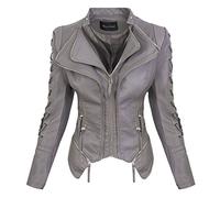 Rock Creek Damen Kunstleder Jacke Übergangs Jacke Leder Optik Bikerjacke D-365 [WS-967 Grey M]