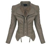 Rock Creek Damen Kunstleder Jacke Übergangs Jacke Leder Optik Bikerjacke D-365 [WS-967 Olive M]