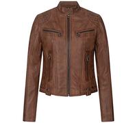 Rock Cr amen Lederjacke Biker Jacke Echtleder Motorradjacke Leder Jacken Damenjacke Stehkragen Winterjacke Übergangsjacke D-481 Hellbraun M